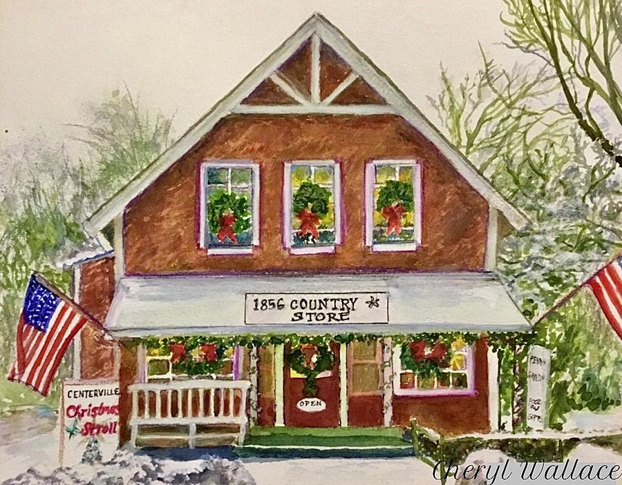 Country Christmas Painting by Cheryl Wallace