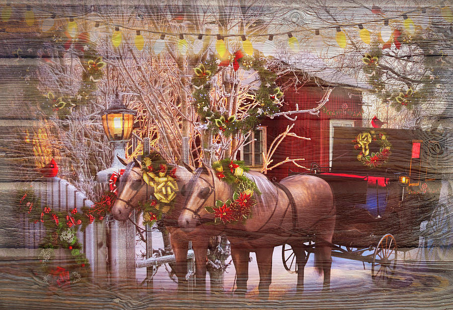 Country Christmas Eve Spirit in Wood Textures Photograph by Debra and Dave Vanderlaan