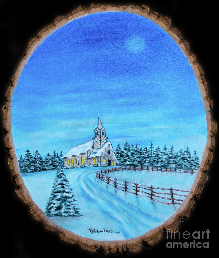Winter Painting - Country Church and the Moonlit Glow by Deborah Klubertanz