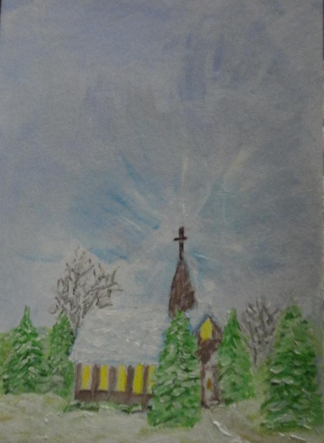 Country Church during Winter Snow Painting by Rosie Foshee