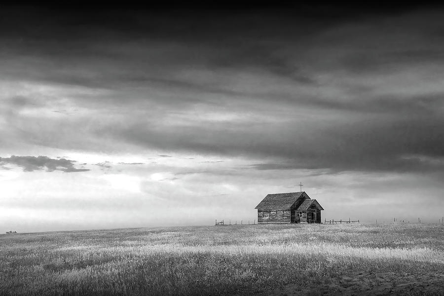 Country Church in Black and White on the Prairie in Rural South  Photograph by Randall Nyhof
