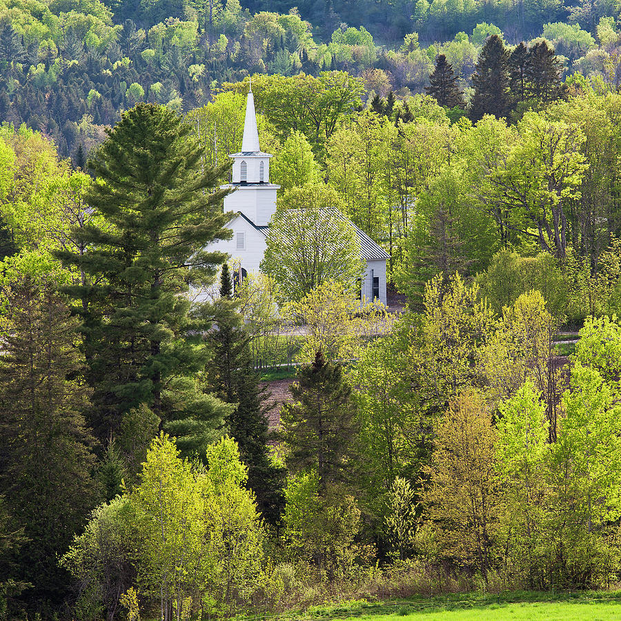 Country Church In Spring Landscape Square Photograph by Alan L Graham
