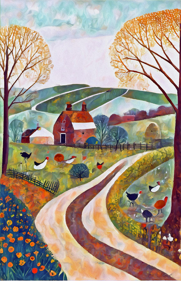 Country Cottage Autumn 1 Mixed Media by Ann Leech