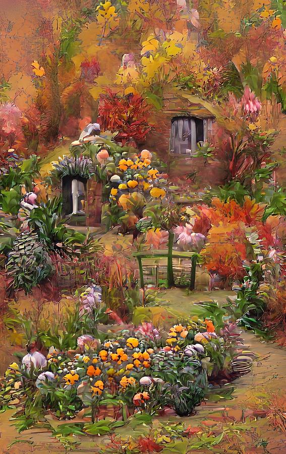 Country Cottage in Autumn Painting by Bonnie Bruno