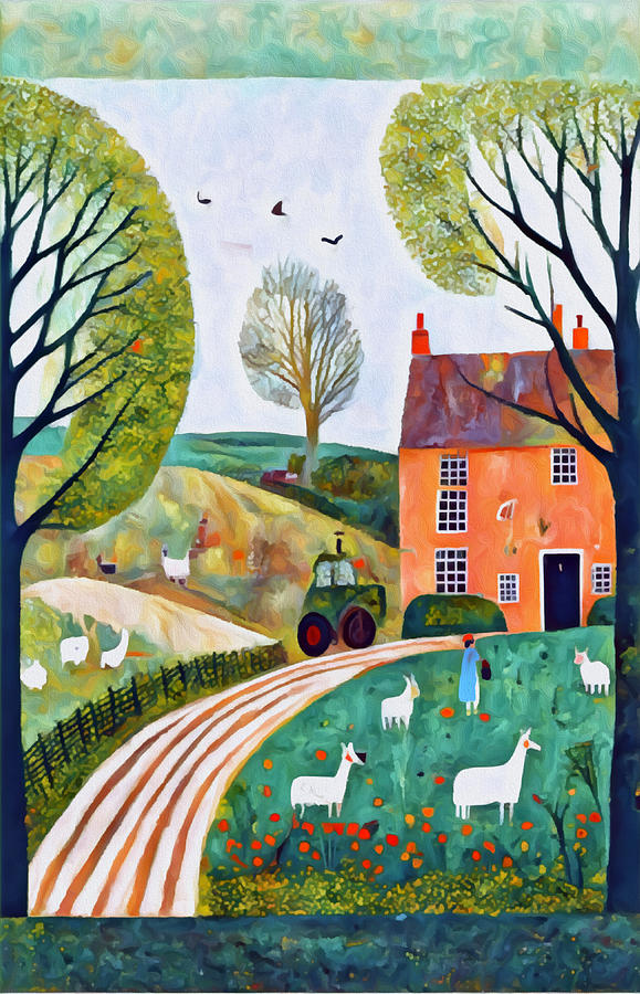 Country Cottage Llamas 2 Mixed Media by Ann Leech