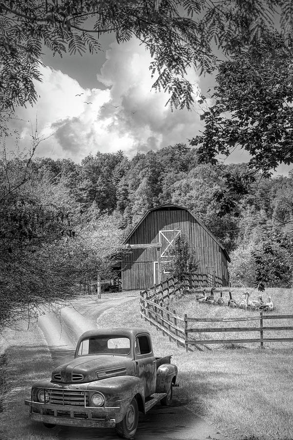  Country Drive in the Old Truck Black and White Photograph by Debra and Dave Vanderlaan