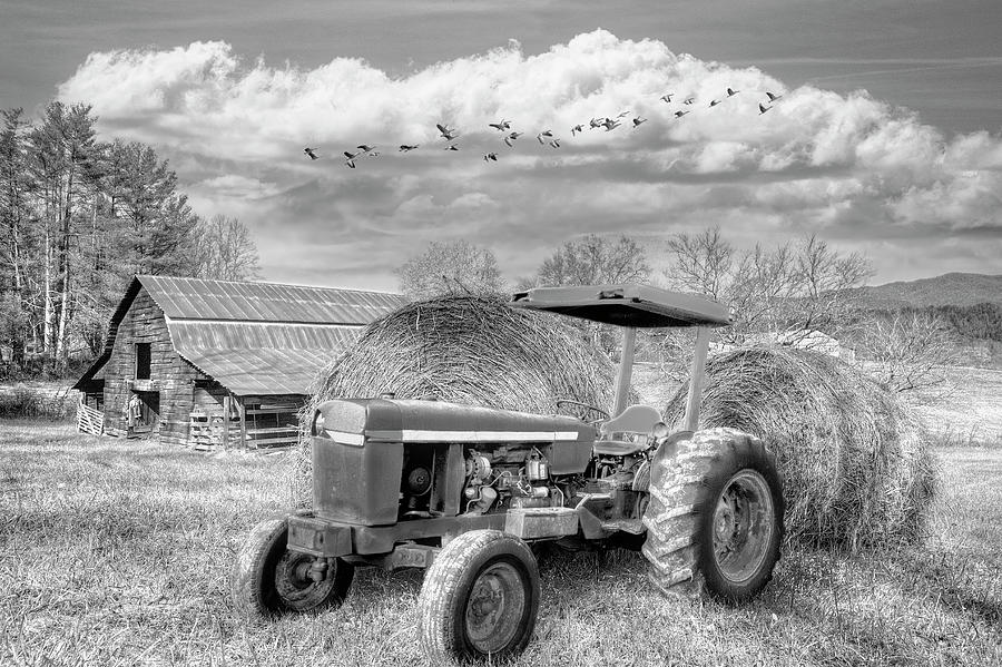 Country Farm Tractor Black and White Photograph by Debra and Dave Vanderlaan