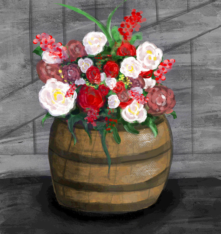Country Flowers Barrel Digital Art by Rose Lewis