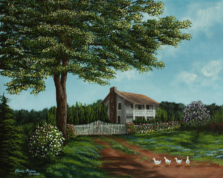 Country House and Ducks Painting by Lena Auxier