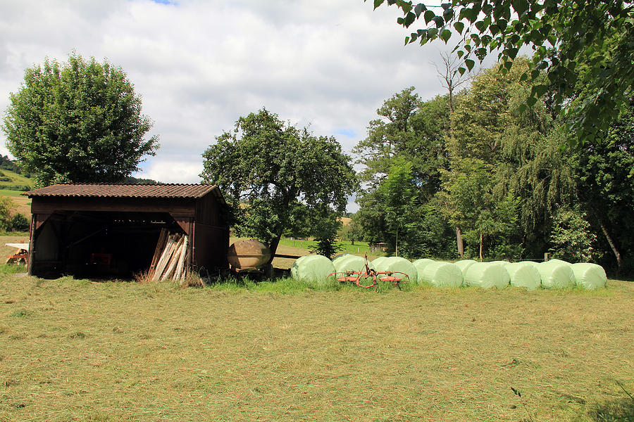 Country Landscape with  plastic wrapped round hay bales Photograph by Flik47