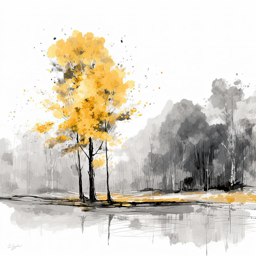 Yellow Painting - Country Life- Yellow And Gray Art by Lourry Legarde