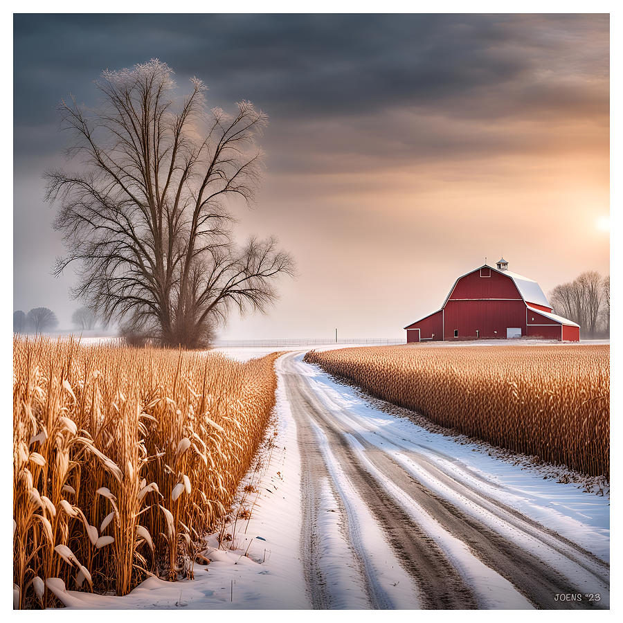Country Road In Winter Digital Art