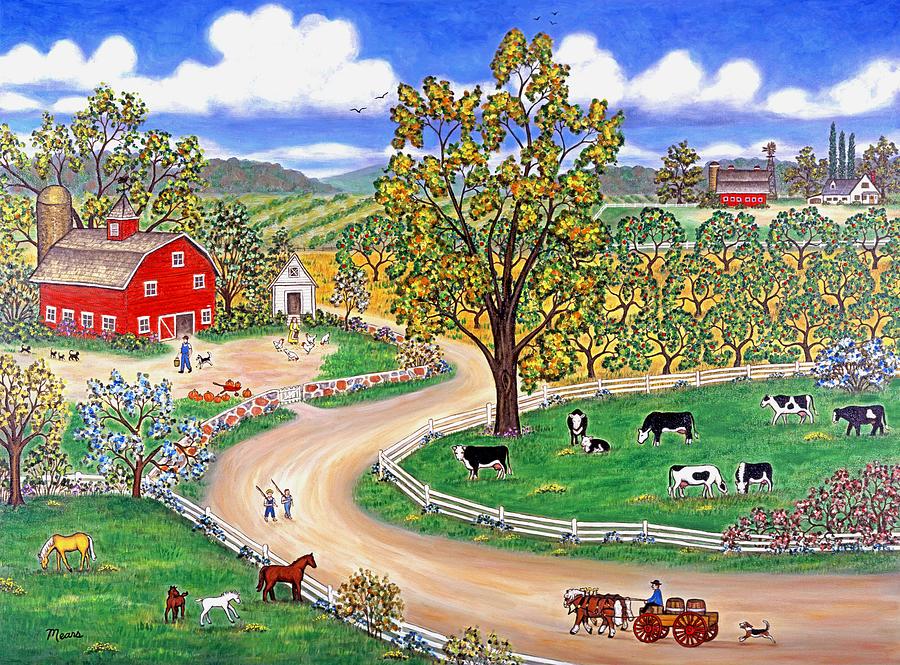 Cow Painting - Country Road by Linda Mears