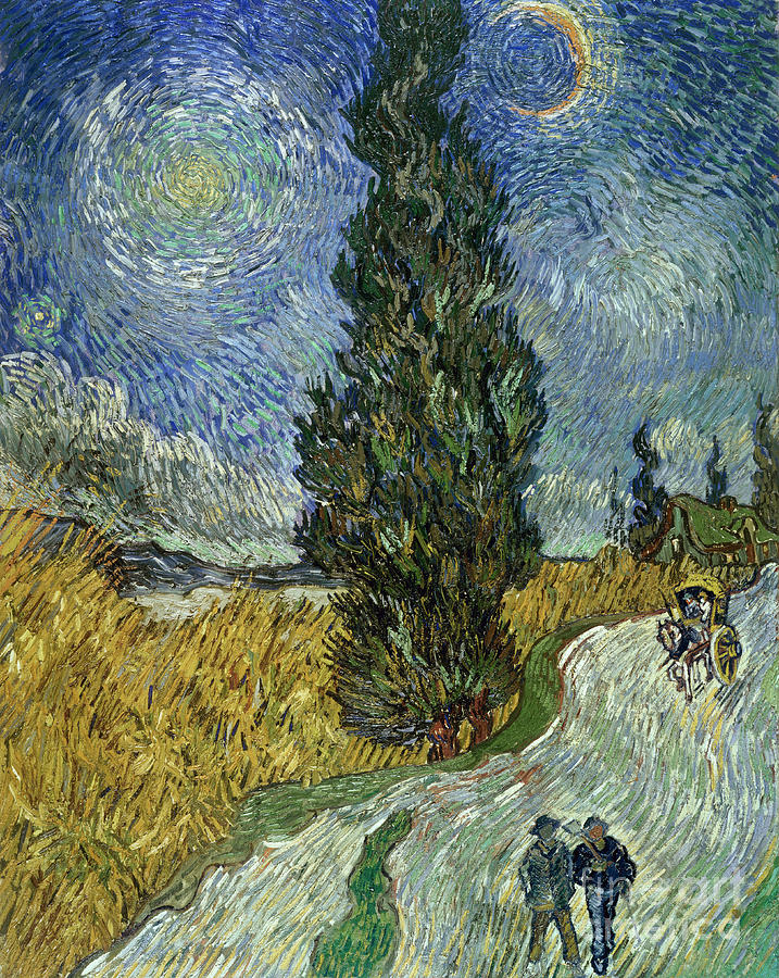 Country Road with Cypresses and Star AKG50646 Painting by Vincent van ...