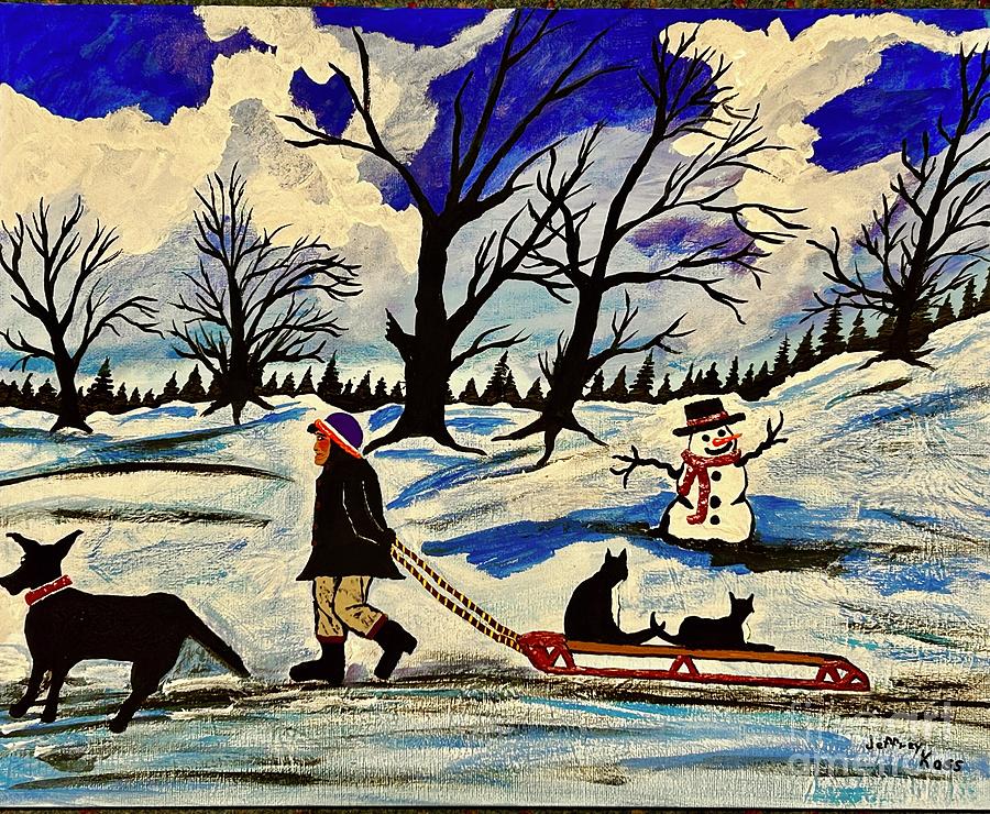 Country Snowman With Friends Painting by Jeffrey Koss