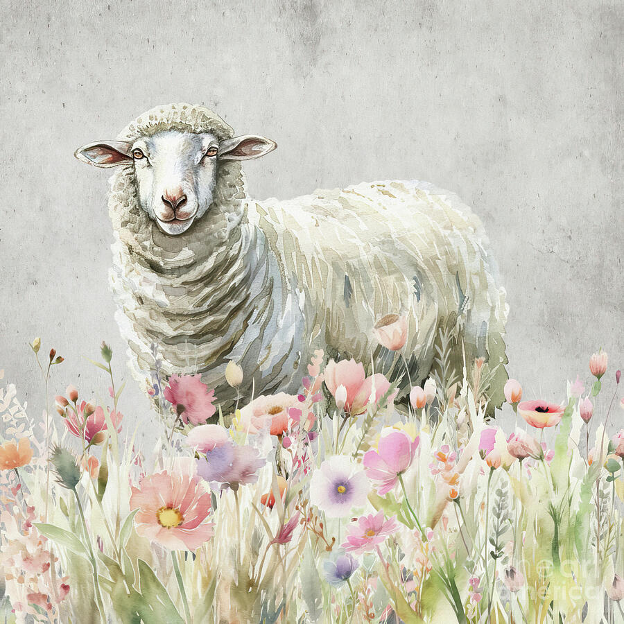 Country Spring Sheep Painting by Tina LeCour Country Spring Sheep Painting by Tina LeCour