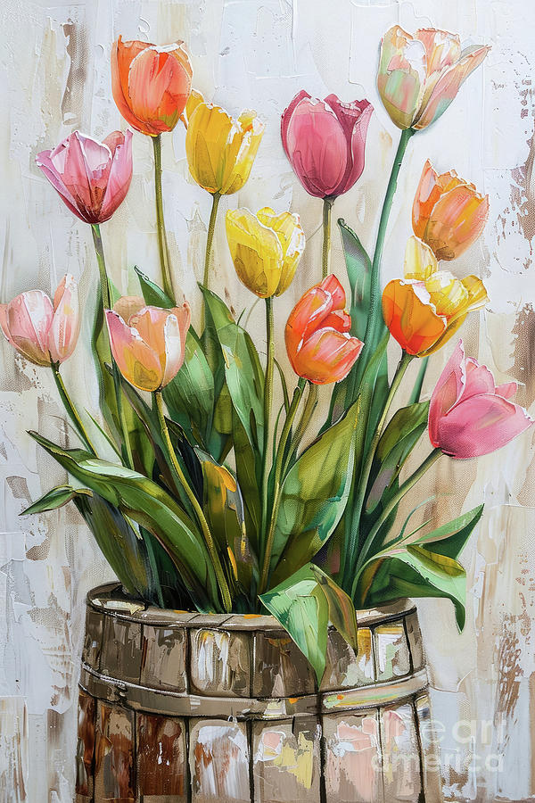 Country Spring Tulips Painting by Tina LeCour
