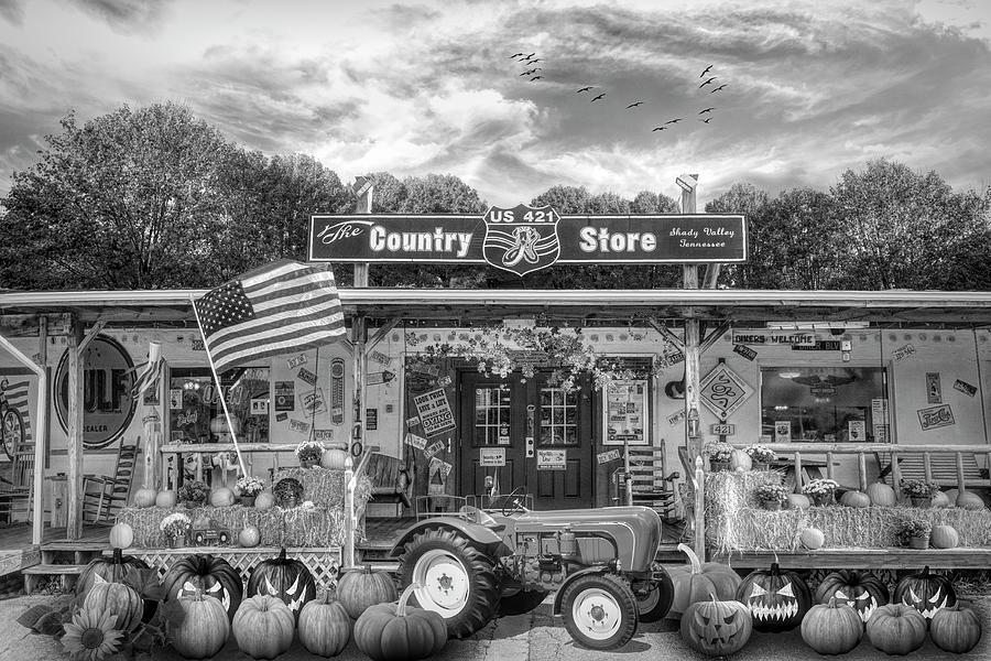 Country Store Shady Valley Tennessee Black and White Photograph by Debra and Dave Vanderlaan