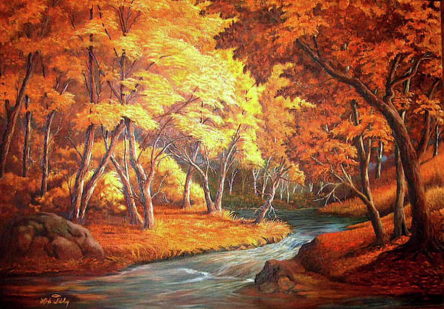 Country Stream in the Fall Painting by Loxi Sibley