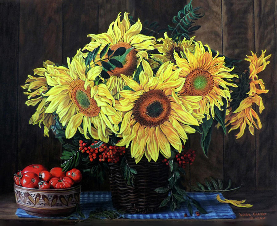 Country Sunflowers Painting by Linda Becker