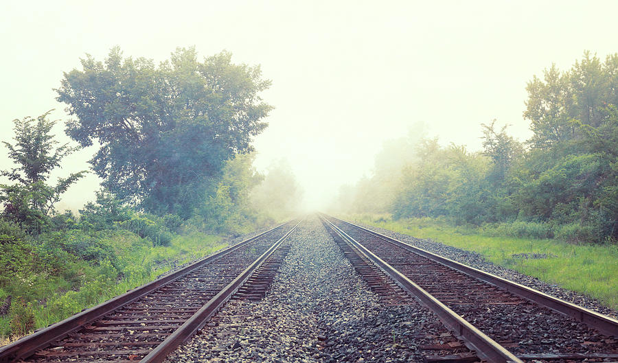 Country Train Tracks Through Fog Photograph by Dan Sproul