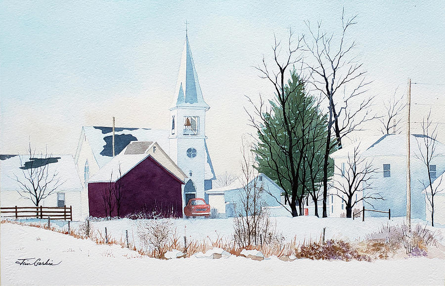Winter Painting - Country Village by Jim Gerkin