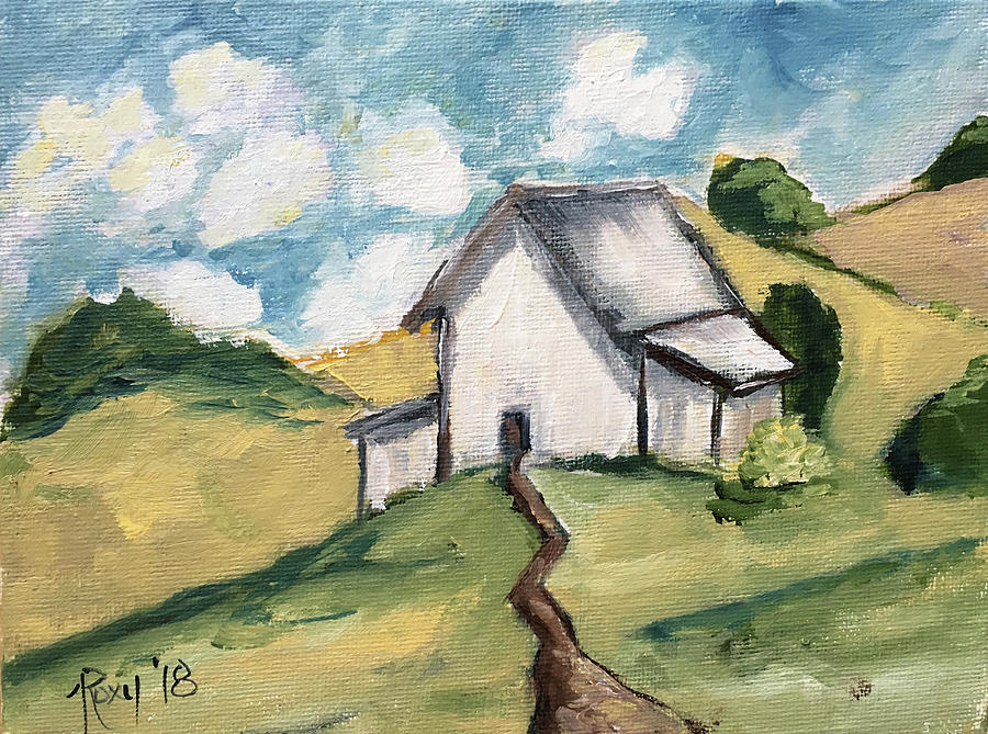 Country White Barn Painting by Roxy Rich