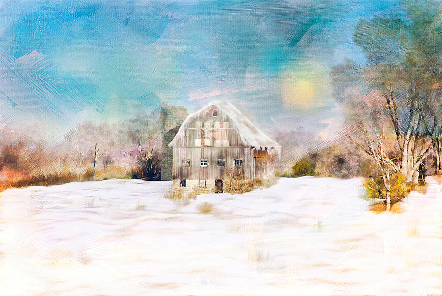 Country Winter Barn Digital Art by Mary Timman