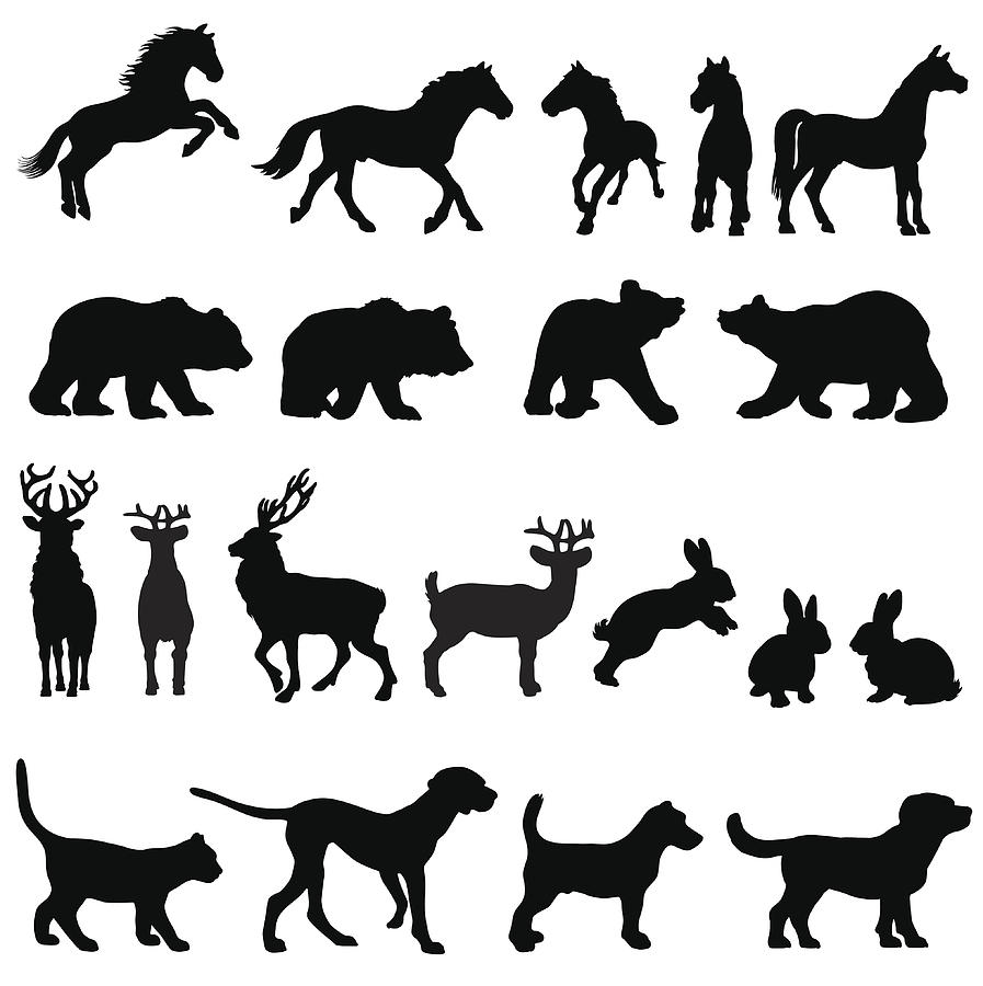 Countryside animal group silhouettes Drawing by Ace_Create