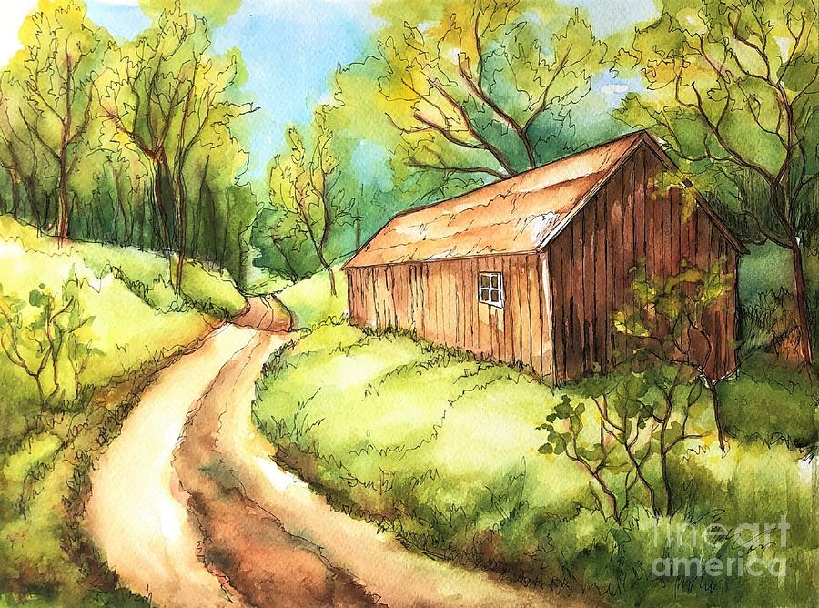 Countryside barn Painting by Inese Poga
