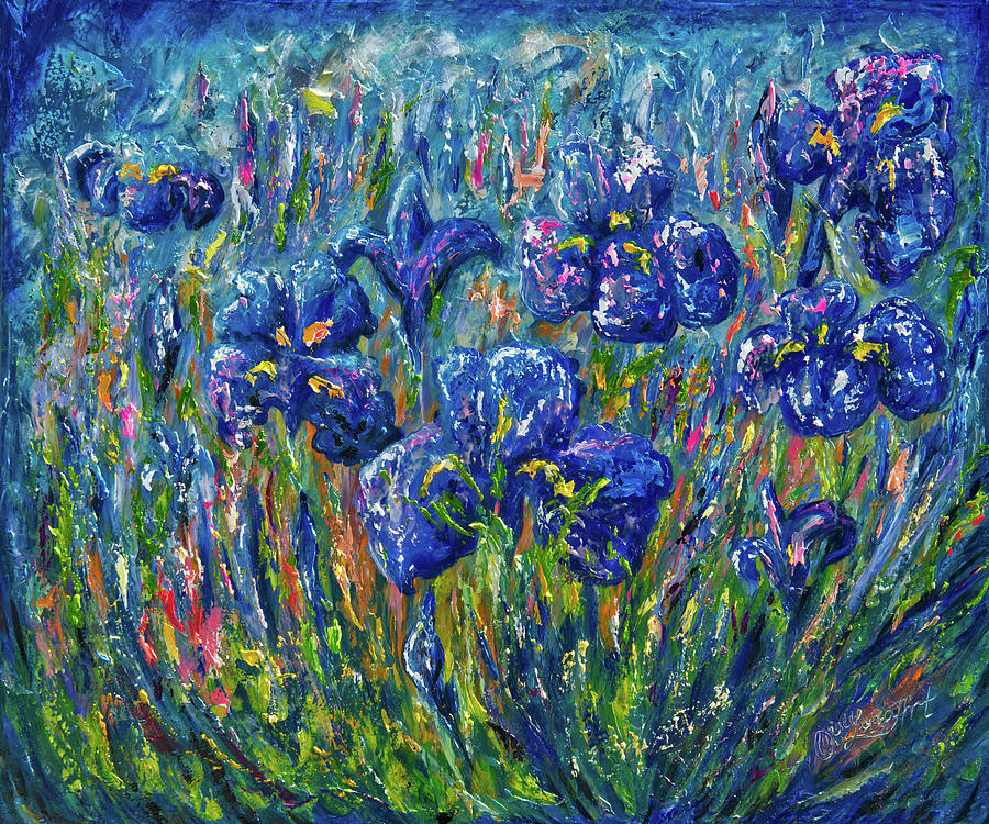 Countryside Irises Oil painting with palette knife Painting by OLena Art by Lena Owens - Vibrant DESIGN