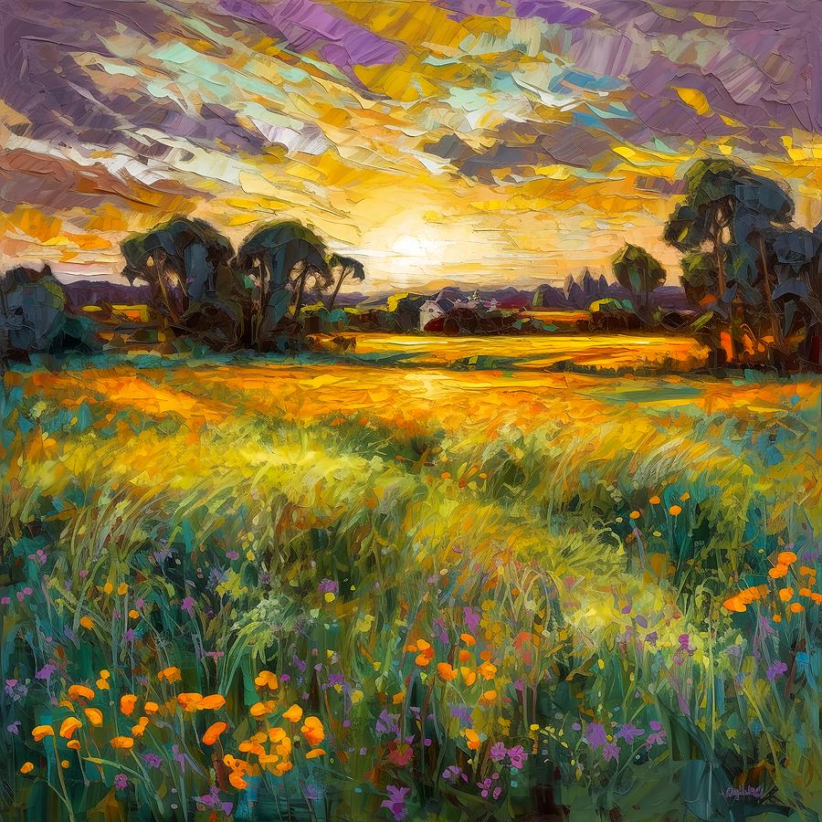 Countryside summer Floral Fields at sunset - Impressionistic landscape ...