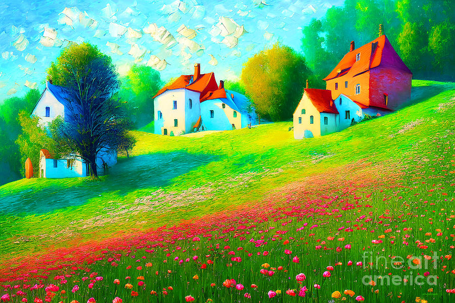 Countryside Village On The Hill Blanketed With Spring Blooms 20221116h Mixed Media by Wingsdomain Art and Photography