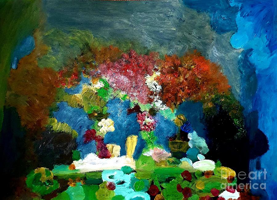 Couple And The Table Of Flowers Painting