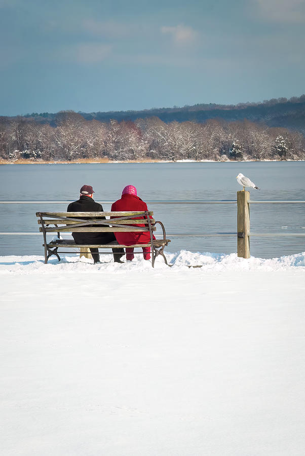 Couple at the River in Winter Photograph by Mark Roger Bailey