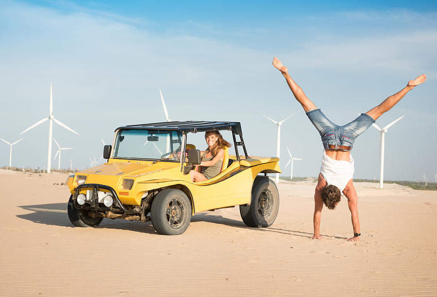 Couple Beach Buggy Fun, Handstand, Candid Smile, Brazil Photograph by 4fr