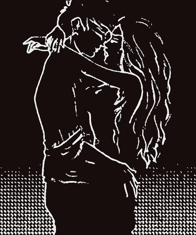 Black And White Drawing - Couple dance party lovers dance songs valentines day party best friends forever love chalk drawing by Mounir Khalfouf