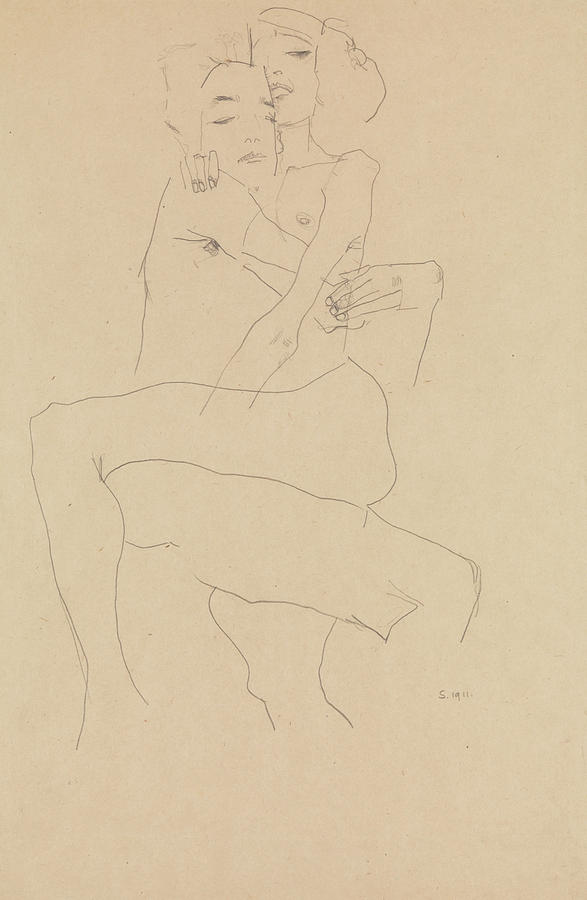 Couple Embracing, 1911 Drawing by Egon Schiele