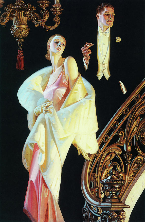 Couple going down the stairs - Digital Remastered Edition Painting by Joseph Christian Leyendecker