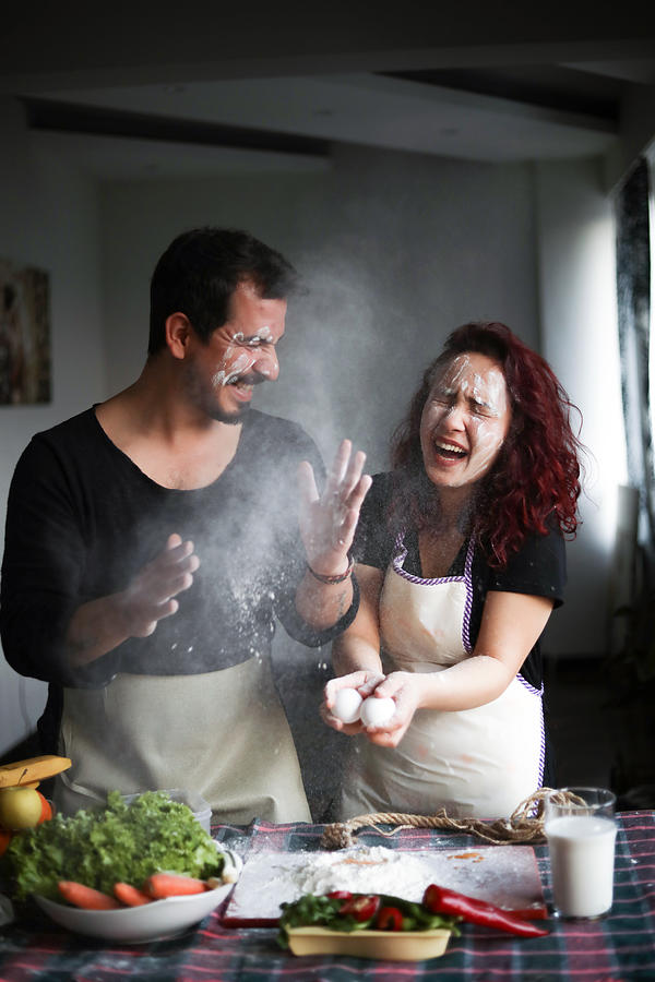Couple Having Fun in The Kitchen, Stay At Home, Quarantine Activity At Home Photograph by Burak Sür
