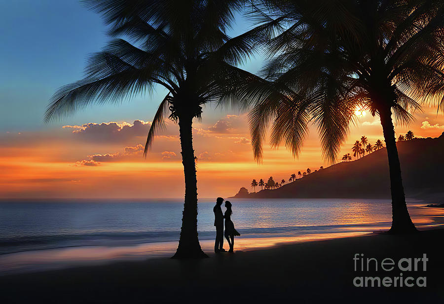 Couple in Love in Paradise  Tropical Island Mixed Media by Stephanie Laird