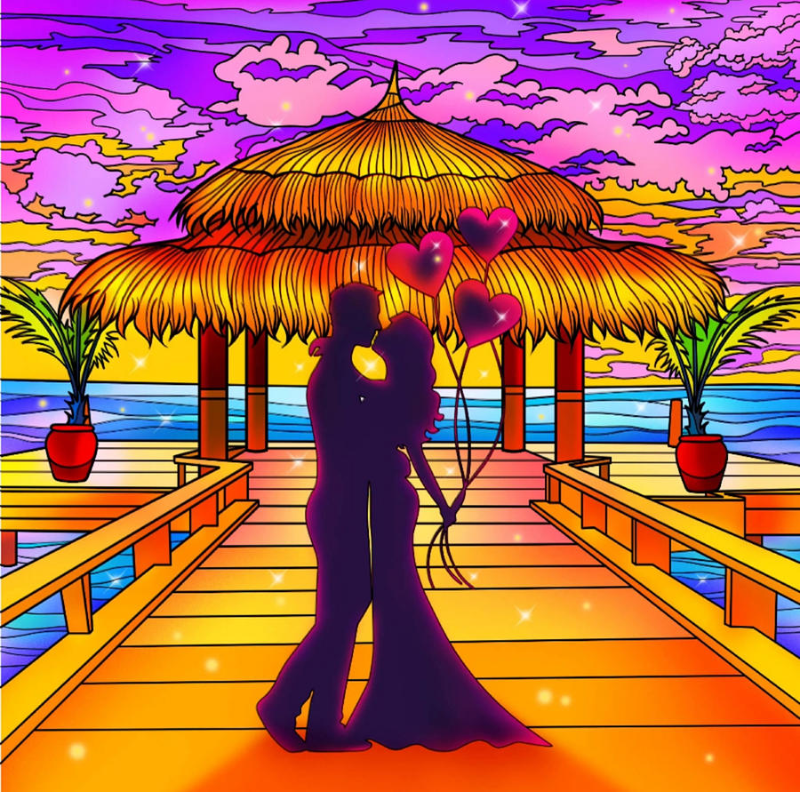 Sunset Digital Art - Couple in love by Mopssy Stopsy