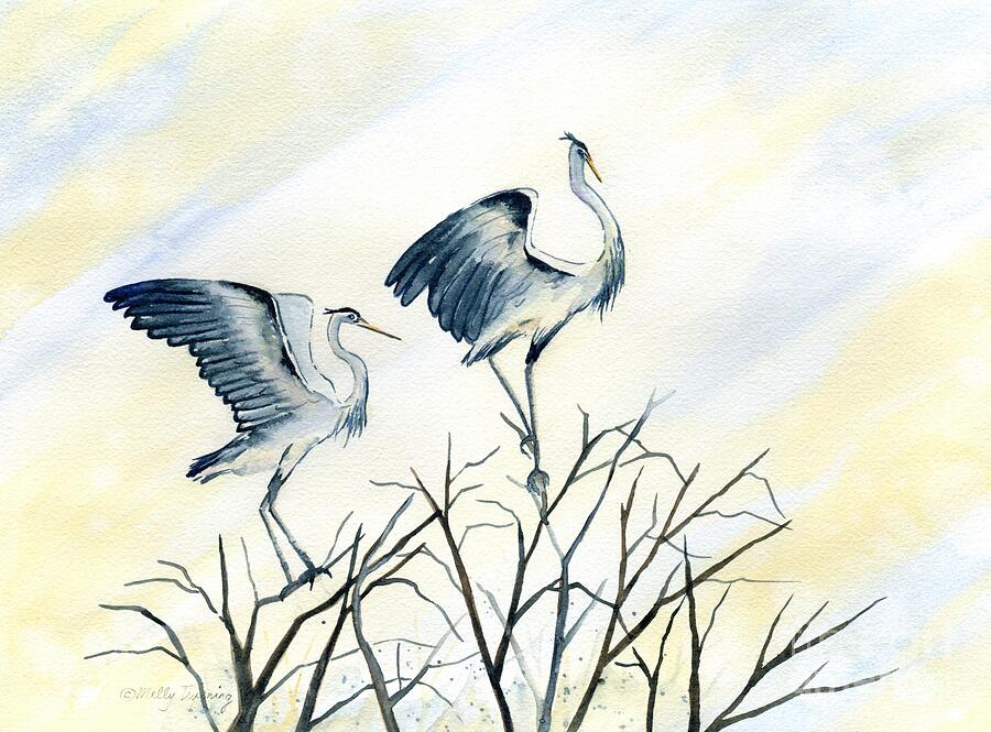 Couple of Great Blue Heron Painting by Melly Terpening