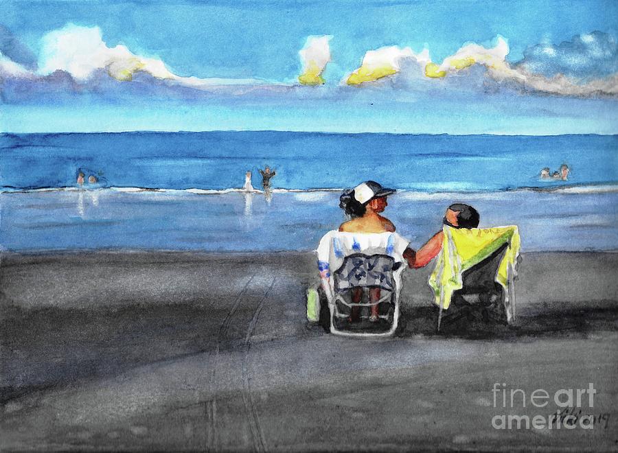 Couple on Beach Painting by Vicki B Littell