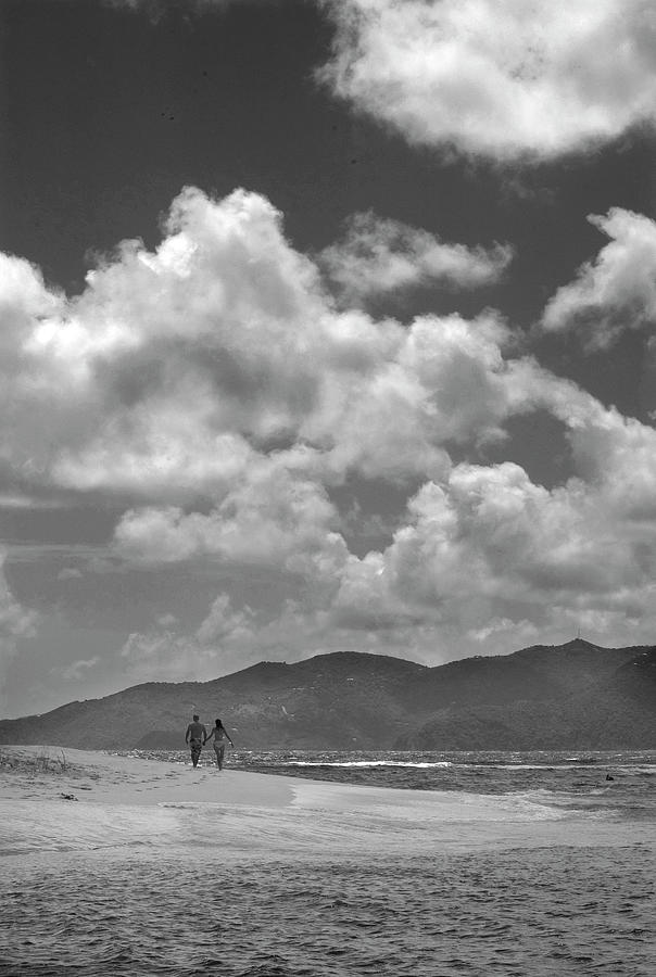 Couple on Sandy Spit in Black and White Photograph by James C Richardson