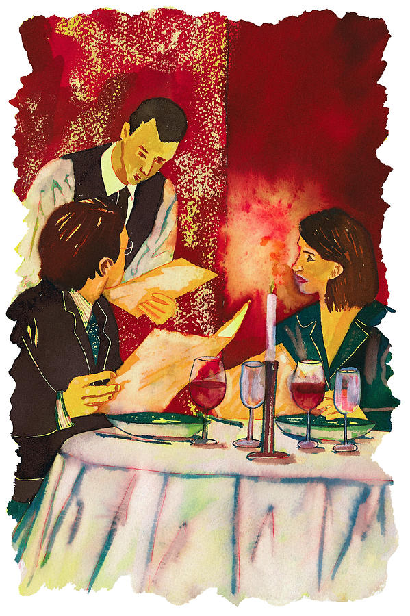 Couple Ordering Dinner Drawing by Tess Stone