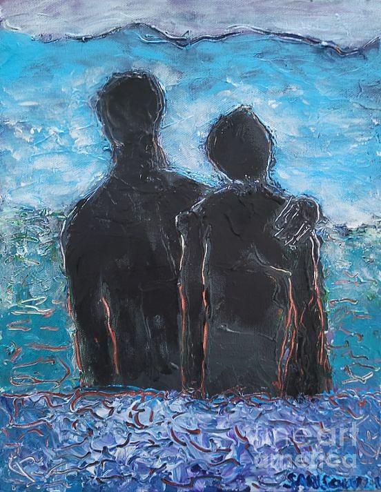 Couple Posing in the Ocean Painting by Mark SanSouci