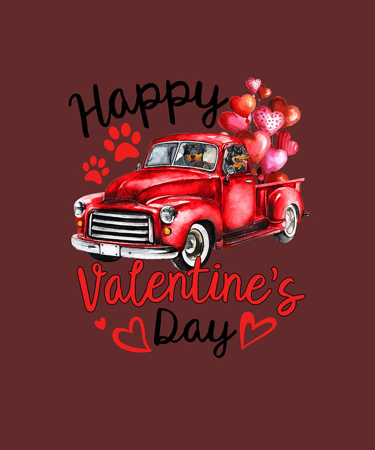 Couple Rottweiler Red Truck Happy Valentines Day Digital Art by Felix -  Pixels