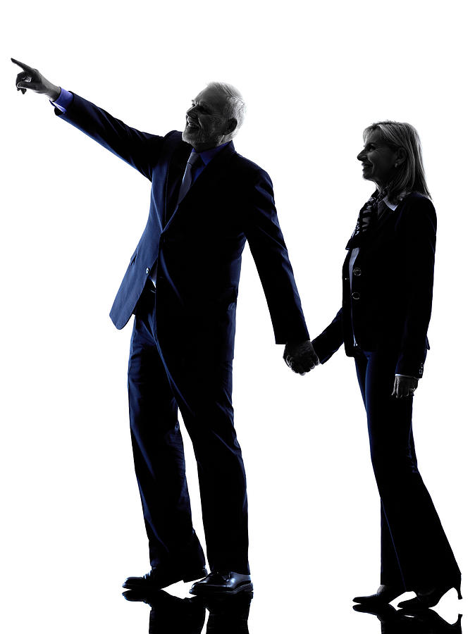 Couple Senior Pointing Silhouette Photograph by Ostill