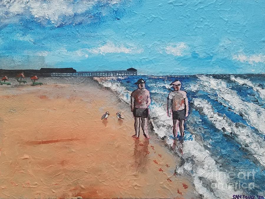 The Couple Strolling the Beach Painting by Mark SanSouci